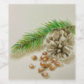 Waterverf Pinõnnoten Pinecone New Mexico Wijn Etiket (Enkel label)