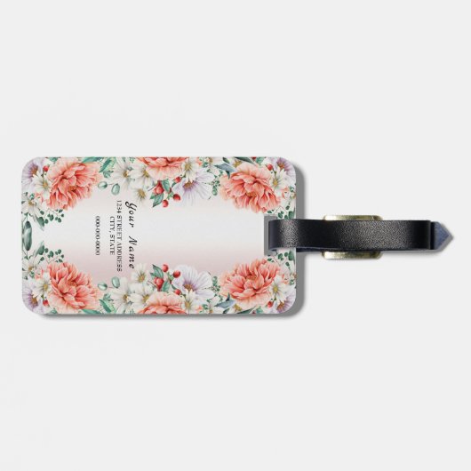 Waterverf Pioen Bloem Bagagelabel (Achterkant horizontaal)