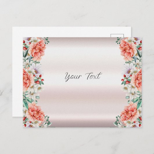 Waterverf Pioen Bloem Briefkaart (Voorkant / Achterkant)