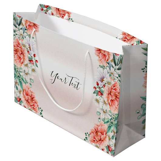 Waterverf Pioen Bloem Gift Bag Groot Cadeauzakje (Achterkant Gekanteld)