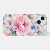 Waterverf Pioen Bloem iPhone 15 Case (Achterkant horizontaal)