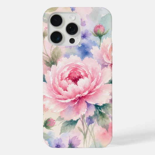 Waterverf Pioen Bloem iPhone Hoesje (Achterkant)