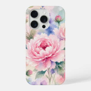 Waterverf Pioen Bloem iPhone 15 Pro Case