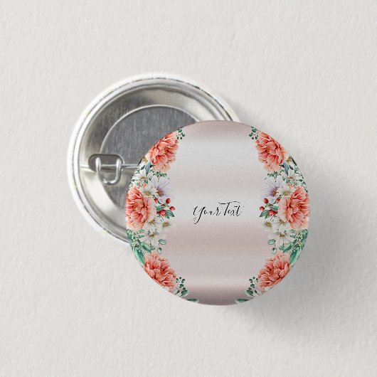 Waterverf Pioen Bloem Knoop Ronde Button 3,2 Cm (Voorkant /achterkant)