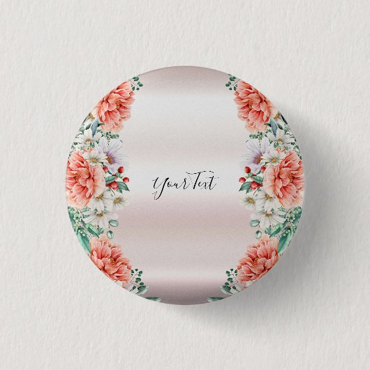 Waterverf Pioen Bloem Knoop Ronde Button 3,2 Cm (Voorkant)