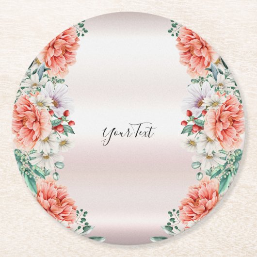 Waterverf Pioen Bloem Papier Onderzetter (Voorkant)