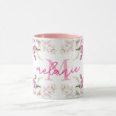 Waterverf Pioen Bloem Roze Pioenen Naam Monogram Mok (Midden)