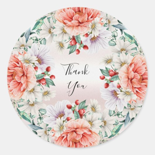 Waterverf Pioen Bloem Sticker (Voorkant)