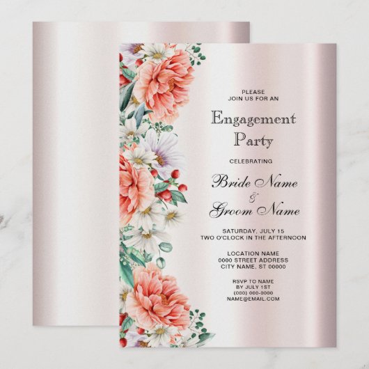 Waterverf Pioen Bloem Trouwkaart Kaart (Voorkant / Achterkant)