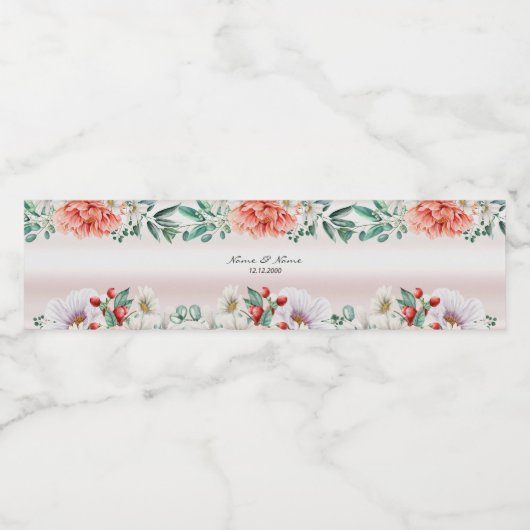 Waterverf Pioen Bloem Waterflesje Label Waterfles Etiket (Enkel label)