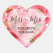 Waterverf Pioen Bloemen Bruidsdouche Hart Sticker (Voorkant)