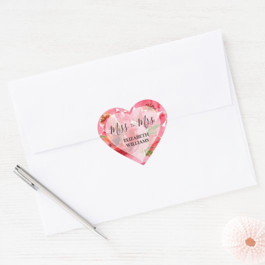 Waterverf Pioen Bloemen Bruidsdouche Hart Sticker (Envelop)