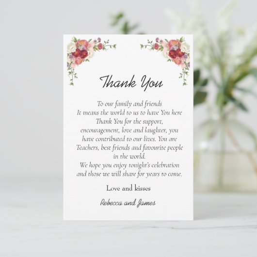 Waterverf Pioen Bloemen Bruiloft Bedankkaart (Staand voorkant)