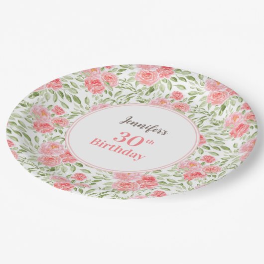 Waterverf Pioen Bloemen Roze Peach Zomer Verjaarda Papieren Bordje (Gekanteld)