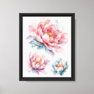Waterverf Pioen Bloemstuk Canvas Afdruk