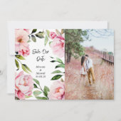 Waterverf pioen bruiloft foto save the date (Voorkant)