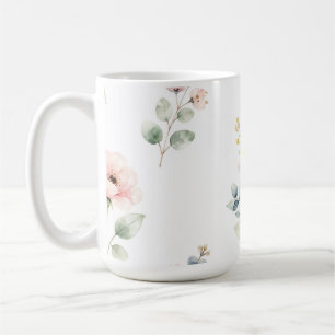 Waterverf Pioen Eucalyptus Delicate Bloemen  Koffiemok