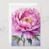 Waterverf Pioen Flat Vakantie Kaart (Voorkant / Achterkant)