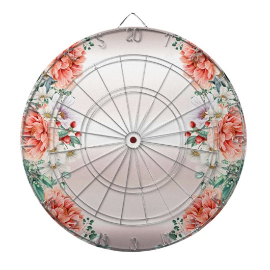 Waterverf Pioen Flower Dartboard Dartbord (Voorkant)
