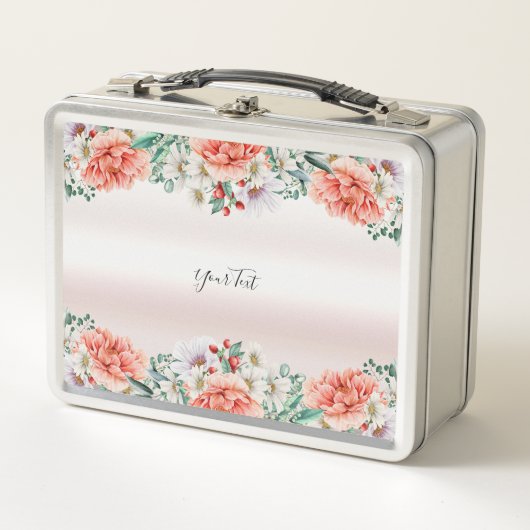 Waterverf Pioen Flower Metal Lunchbox (Voorkant)
