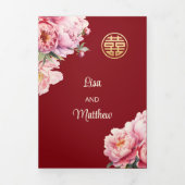 Waterverf Pioen | Foto Chinese bruiloft Drieluik Uitnodiging (Cover)