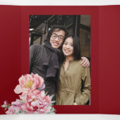 Waterverf Pioen | Foto Chinese bruiloft Drieluik Uitnodiging (Binnenkant midden)