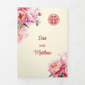 Waterverf Pioen | Foto Chinese bruiloft Drieluik Uitnodiging (Cover)