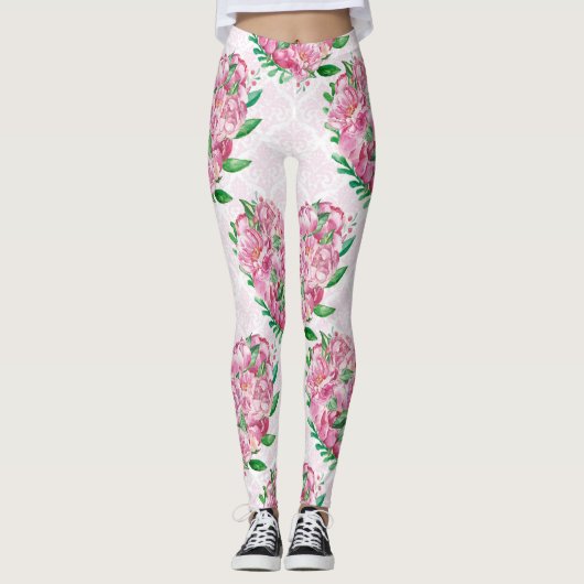 waterverf pioen hart leggings (Voorkant)