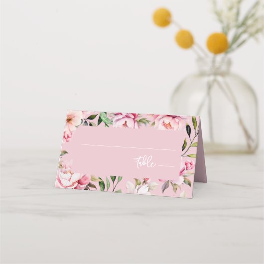 Waterverf Pioen Magnolia Bloemen Roze Bruiloft Plaatskaartje (Voorkant)