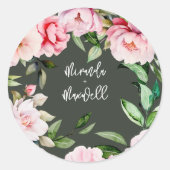 Waterverf Pioen Magnolia Dark Wedding Ronde Sticker (Voorkant)
