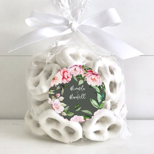 Waterverf Pioen Magnolia Dark Wedding Ronde Sticker