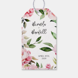 Waterverf Pioen Magnolia Roze Bruiloft Cadeaulabel