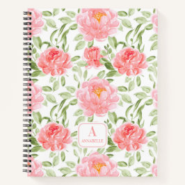 Waterverf Pioen Patroon Bloemen Monogram Notitiebo Notitieboek