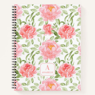 Waterverf Pioen Patroon Bloemen Monogram Notitiebo Notitieboek