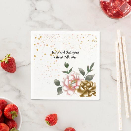 Waterverf Pioen roze en bronzen papieren servetten (Insitu)