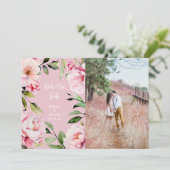 Waterverf pioen roze trouwfoto save the date (Staand voorkant)