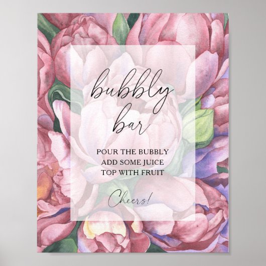 Waterverf pioen rozen - bubbly bar poster (Voorkant)
