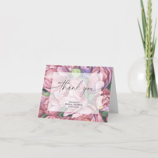 Waterverf pioen rozen - dank u vrijgezellenfeest bedankkaart (Voorkant)