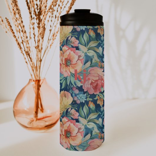 Waterverf Pioen Rozen Monogram Thermosbeker