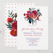 Waterverf pioenen afstudeerfeest uitnodiging (Voorkant / Achterkant)