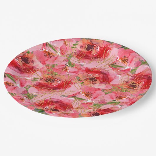 Waterverf Pioenen Bloemen Vrijgezellenfeest Papieren Bordje (Gekanteld)