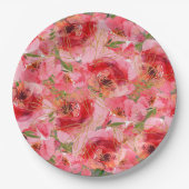 Waterverf Pioenen Bloemen Vrijgezellenfeest Papieren Bordje (Voorkant)