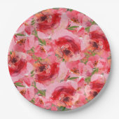 Waterverf Pioenen Bloemen Vrijgezellenfeest Papieren Bordje (Voorkant)