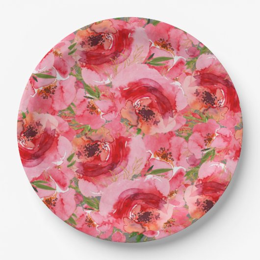 Waterverf Pioenen Bloemen Vrijgezellenfeest Papieren Bordje (Voorkant)