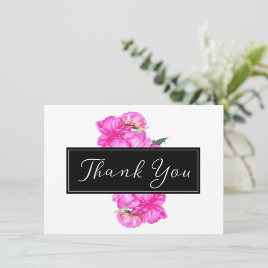 Waterverf pioenen bos dank u kaart (Staand voorkant)