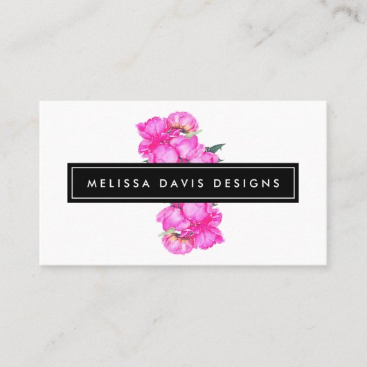 Waterverf pioenen bos visitekaartje (Voorkant)