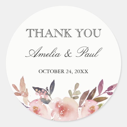 Waterverf pioenen bruiloft dank u Sticker (Voorkant)