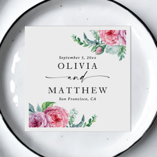 Waterverf pioenen. Elegante boho bloemenbruiloft Servet