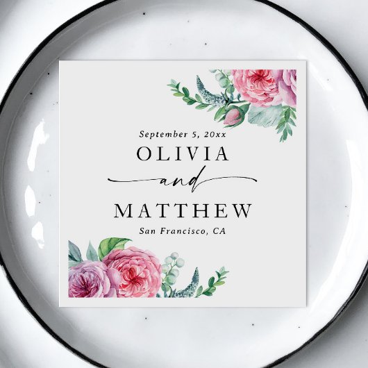 Waterverf pioenen. Elegante boho bloemenbruiloft Servet