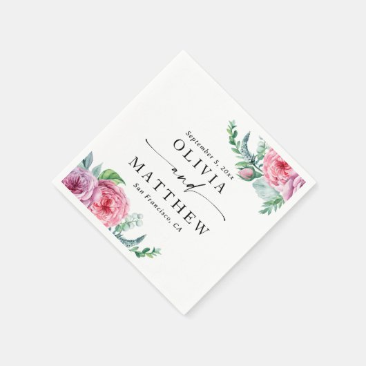 Waterverf pioenen. Elegante boho bloemenbruiloft Servet (Hoek)